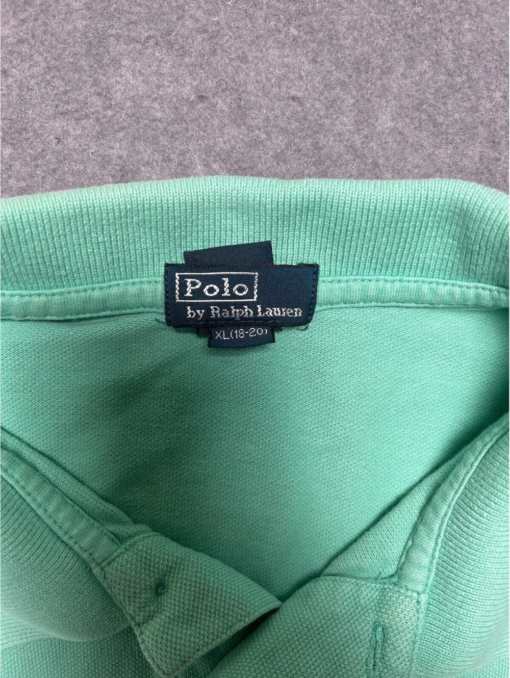 Polo Ralph Lauren Boys XL 18-20 Mint Green Mesh Polo Shirt Purple Pony Cotton